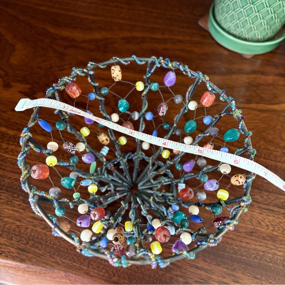 Handmade Wire Bowl/Art Glass Bead Basket - Boho Home Decor - Picture 4 of 7
